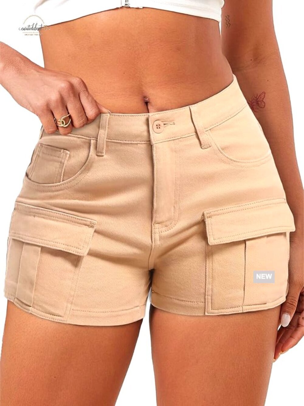 High Waisted Cargo Jean Shorts with 6 Pockets, Cotton Spandex Stretch